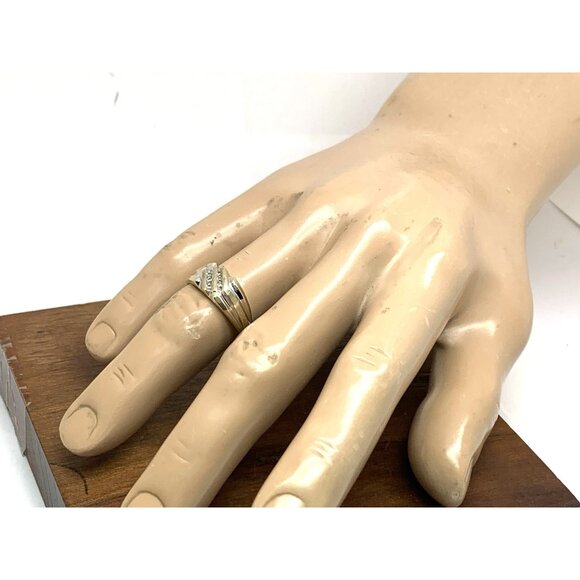 Men's Ring 10k Gold Two Tone Diamond 0.05ctw Statement Cocktail Estate Size 10.5 - Picture 12 of 13